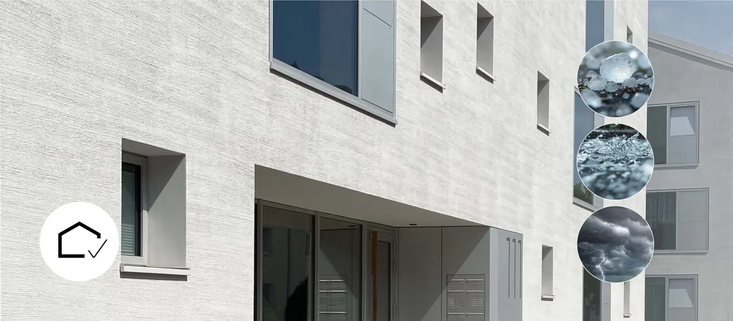   Fassade mit Hagelschaden und Fassade in einwandfreiem Zustand 