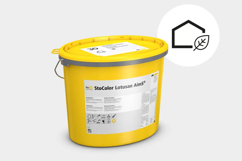 Eimer mit StoColor Lotusan AimS® und Piktogramm