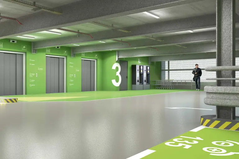 Parkhaus mit Bodenbeschichtung StoCretec in grün