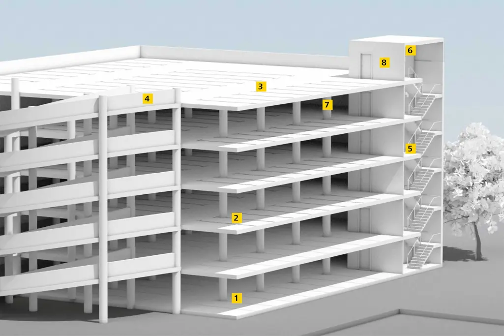 Animation eines 5-stöckigen Parkhauses