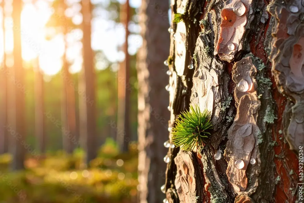   Kiefernwald mit eco1-Logo und AimS Piktogramm