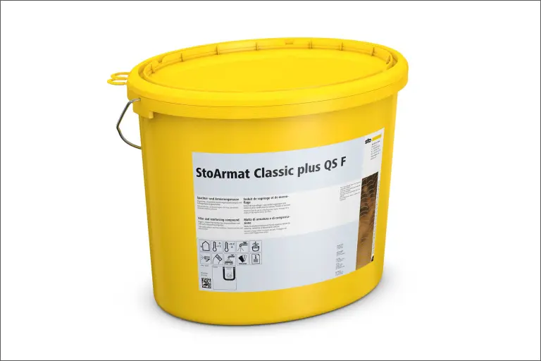 Immagine prodotto: secchio giallo con intonaco di fondo organico resistente al dilavamento precoce StoArmat Classic Classic plus QS F/M/G