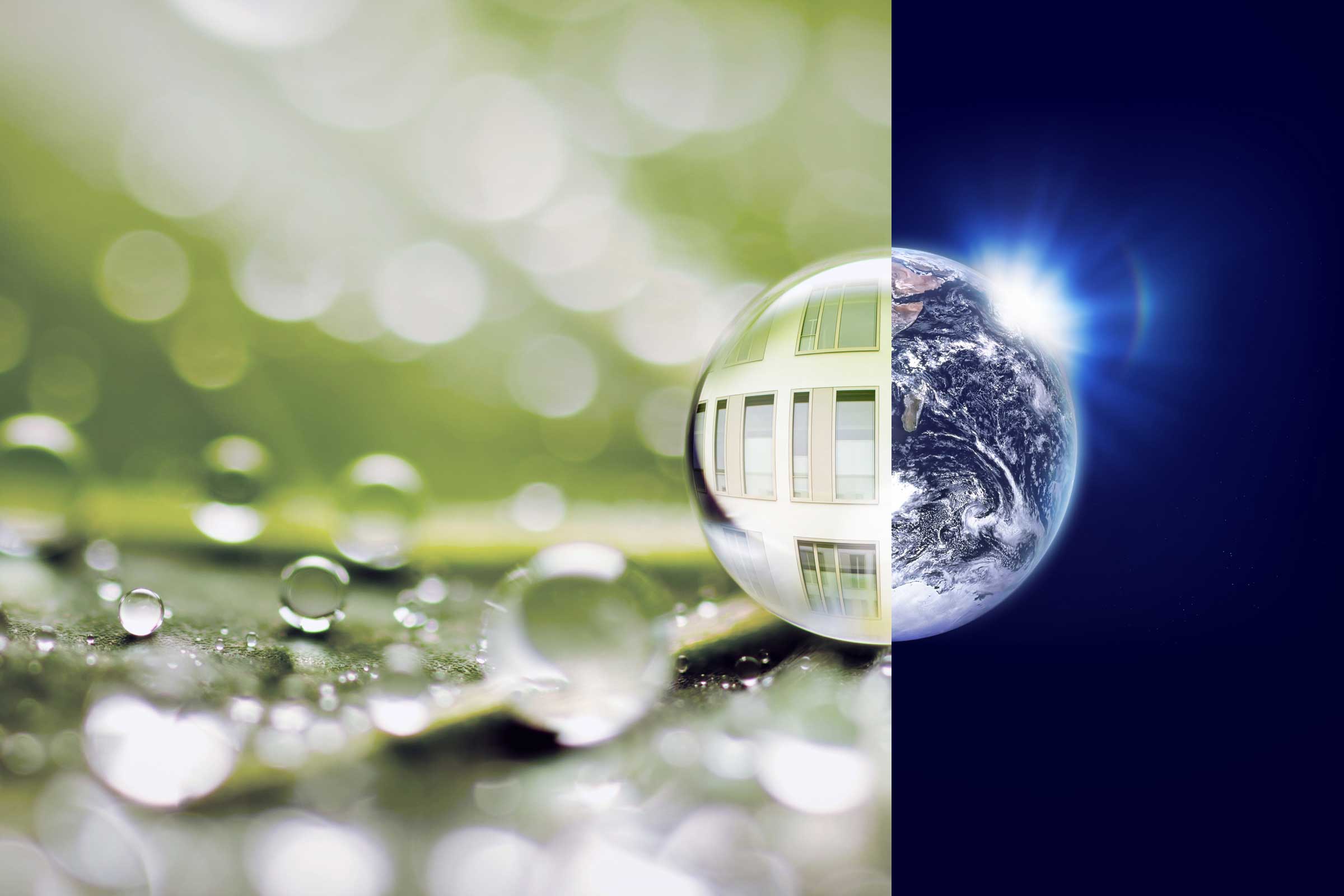 Bildkomposition Wassertropfen und Weltkugel
