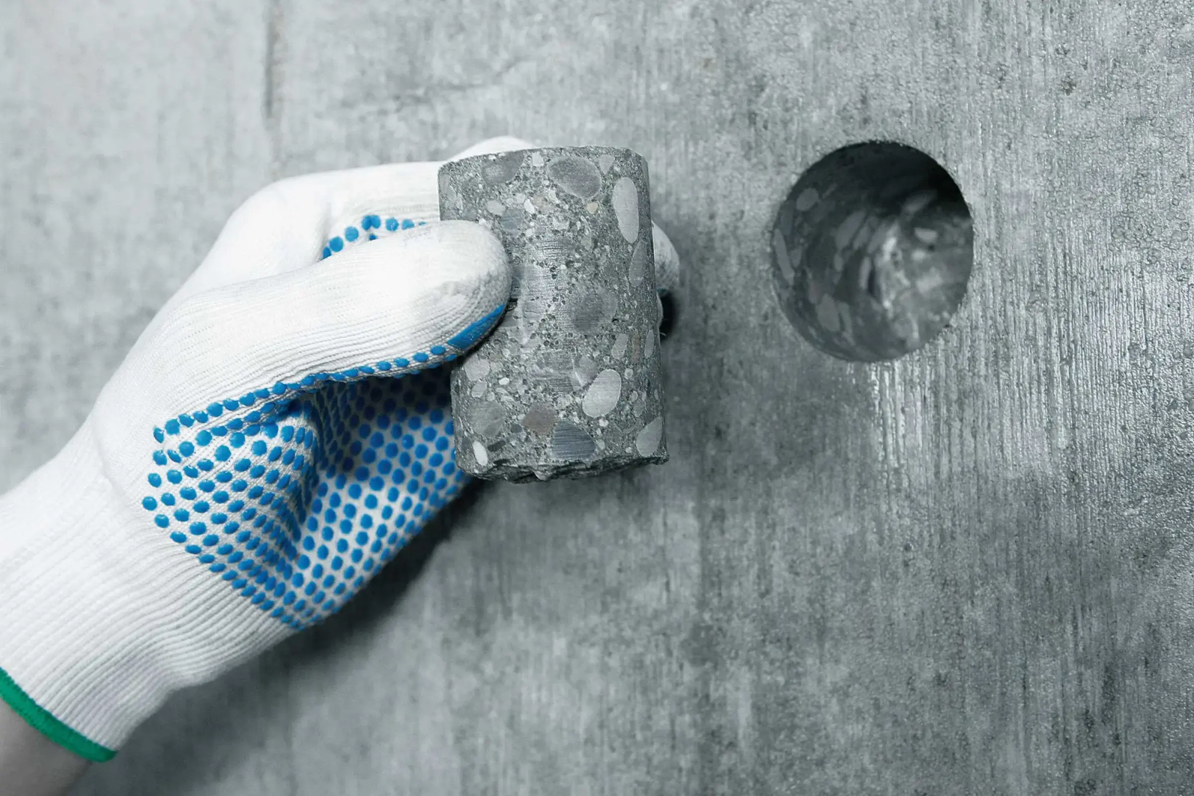 Prélèvement d'un échantillon de la surface en béton rénovée