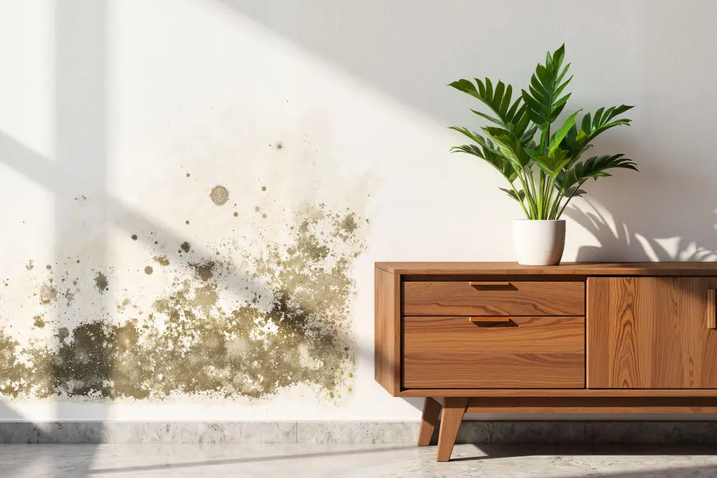 Wohnzimmer mit Schimmel an der Wand