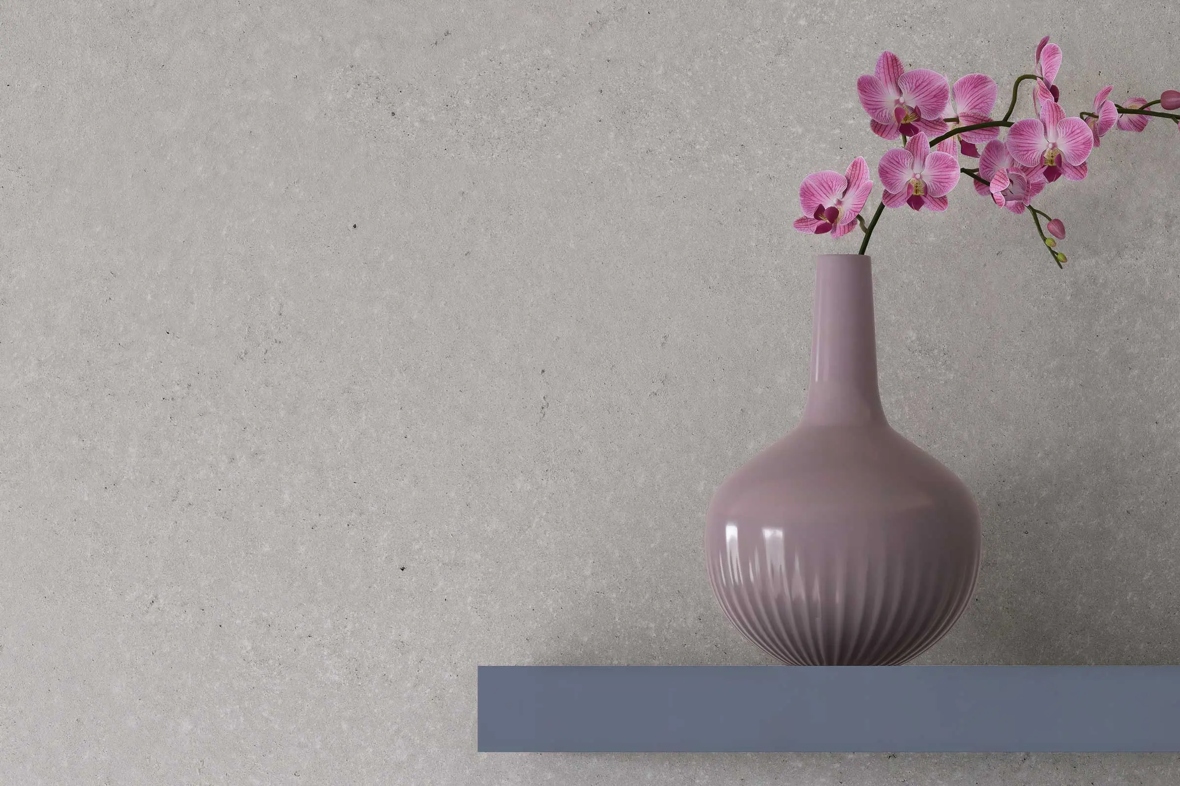 Schlafzimmer-Detail Wandregal mit Vase, naturfarbene Wand gestaltet mit Interior Colors 24+ von Sto