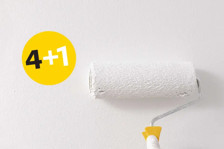 Farbroller mit weisser Farbe und Aktionshinweis 