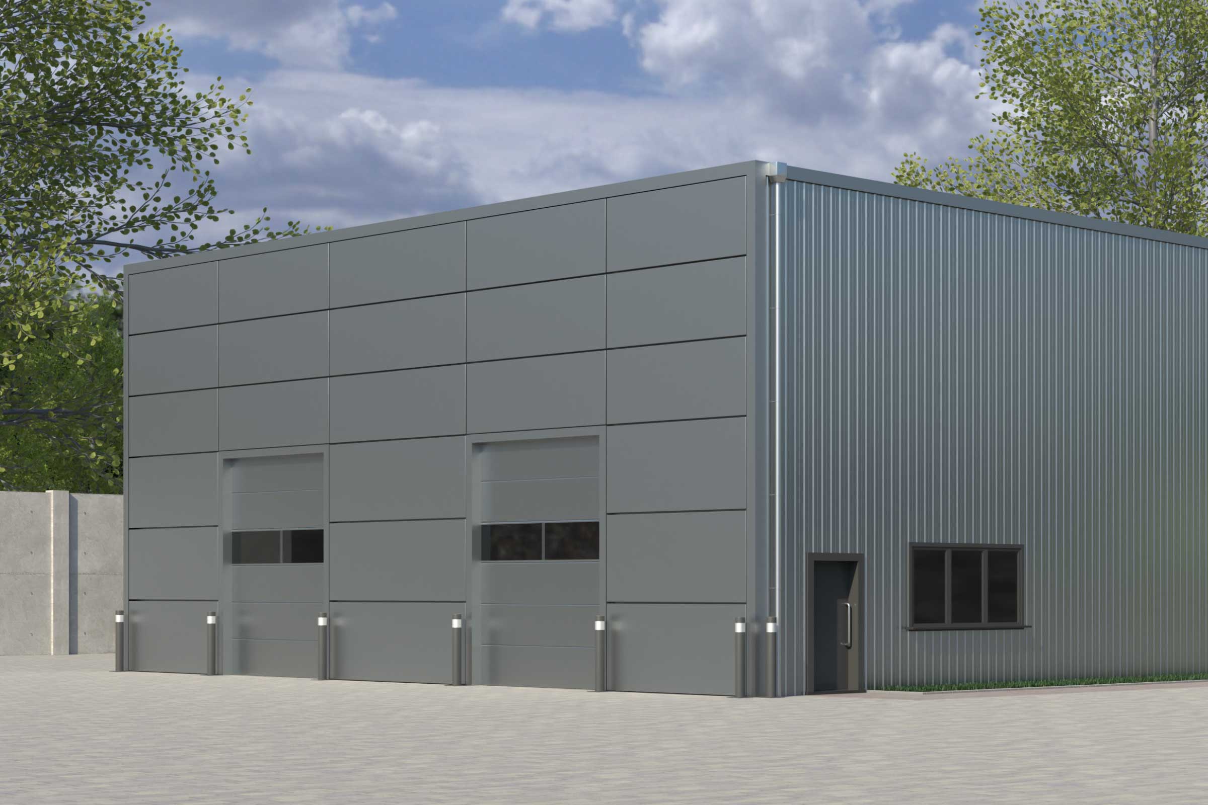 StoColor Dryonic® M Lagerhalle mit Metallfassade