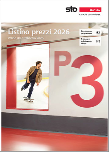 Immagine del pavimento di un parcheggio sotterraneo con strisce rosse e secchio StoCretec