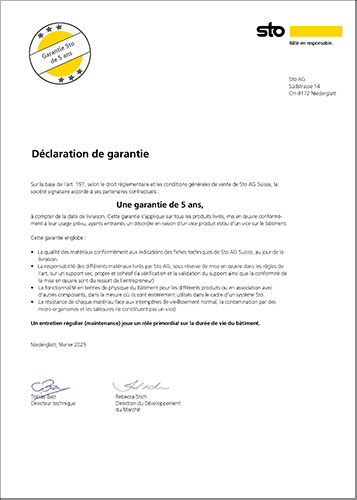 Couverture de la brochure Déclaration de garantie